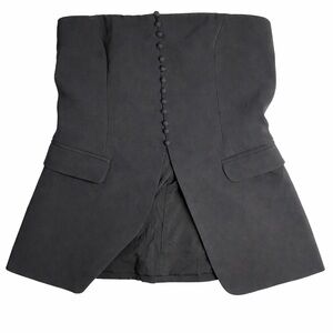 Strapless Black Peplum Top with Button Detail